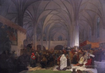  husa Oil Painting - Kazani mistra jana husa v kapli betlemske Alphonse Mucha